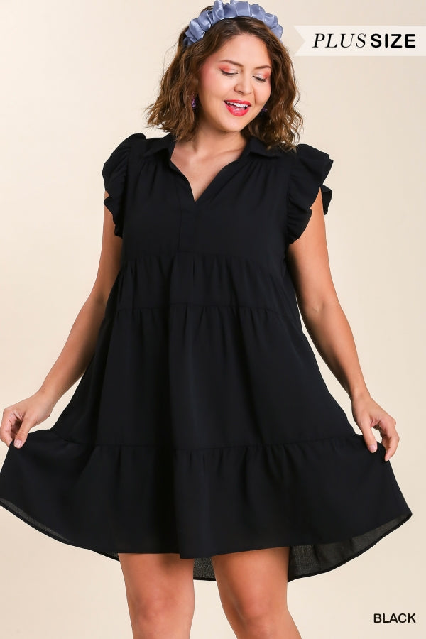 Umgee Plus Size Clothing Black Tiered Mini Dress with Ruffle