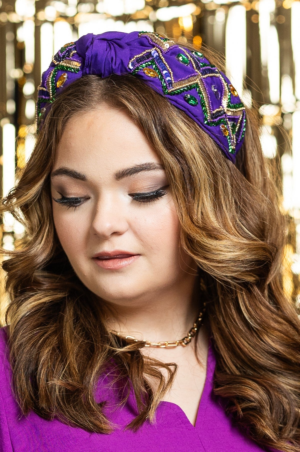 Mardi Gras Chevron Sequin & Crystal Gemstone Embellished Knot