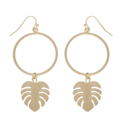 Monstera Palm Tree Tropical Leaf Hoop Earrings Earrings