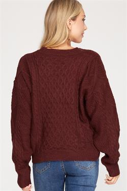 V-Neck Cable Knit Sweater by She + Sky