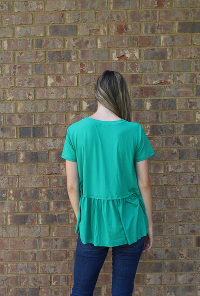 Basic Solid Short Sleeve Loose Peplum Tee by Entro