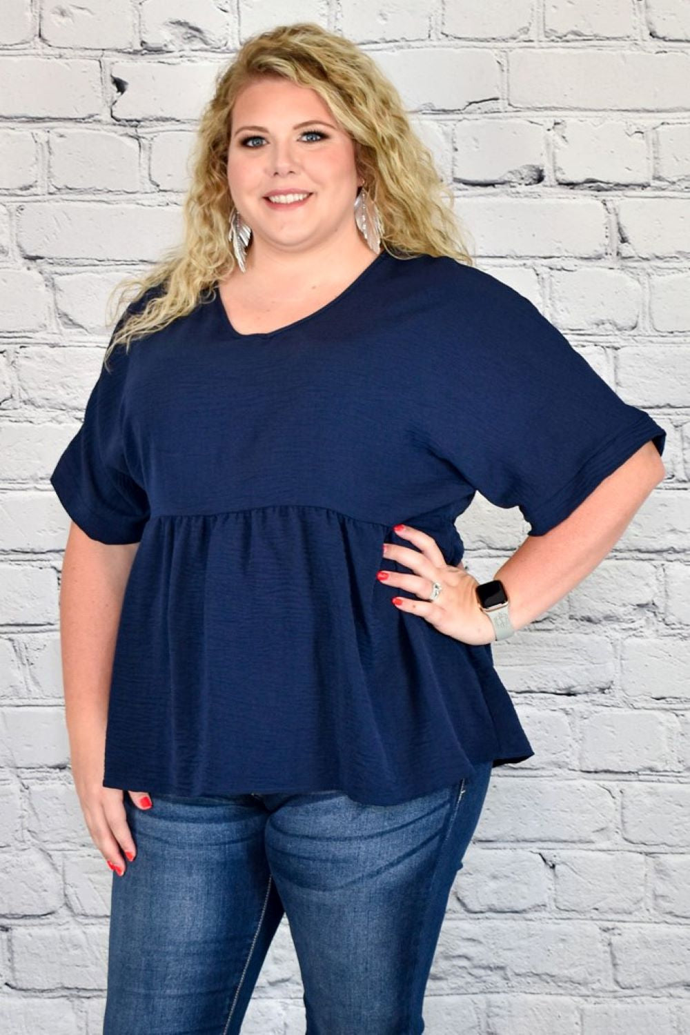 Jodifl Boutique Plus Size Clothing Basic V-Neck Babydoll Tunic Top –  Hometown Heritage Boutique