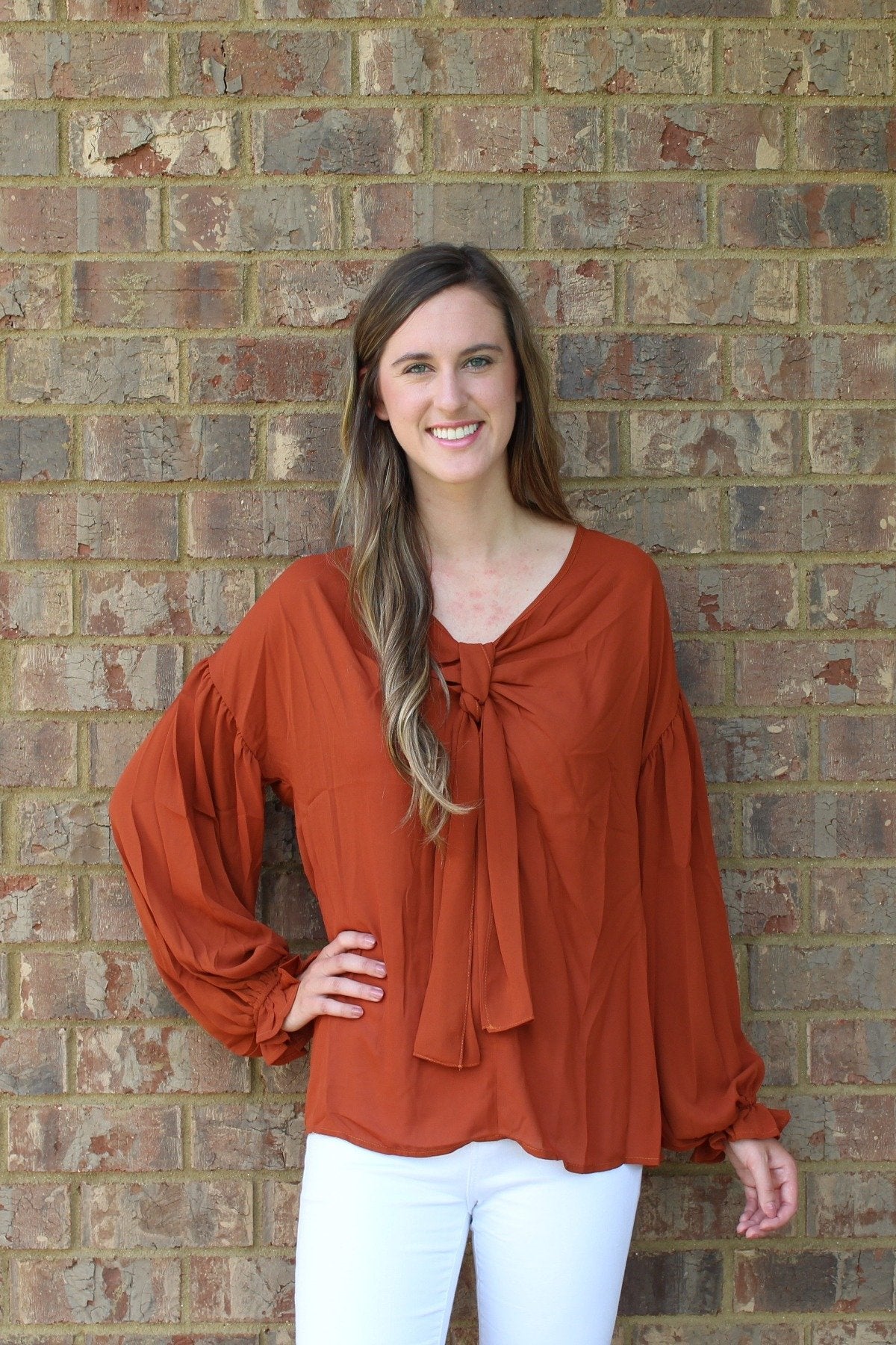 Entro Clothing Burnt Orange Long Sleeve Blouse S