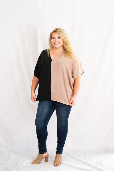 Duo-Tone Colorblock Boxy Top in Plus Size by Jodifl Collection