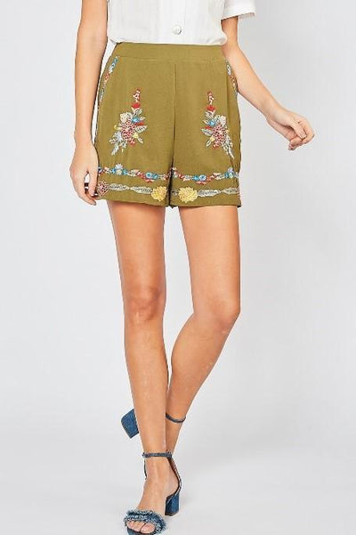 Floral Embroidered High-Waist Shorts by Entro