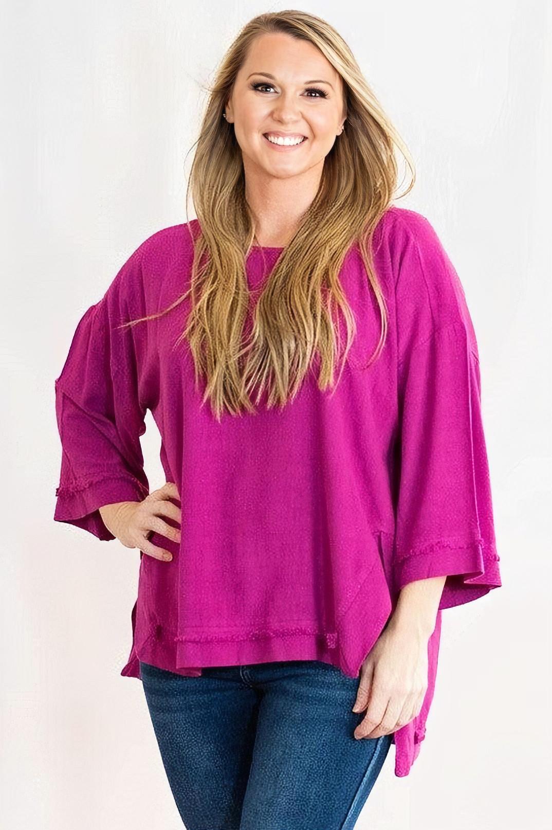 Umgee Clothing Hi-Low Frayed Hem Long Sleeve Tunic Top – Hometown