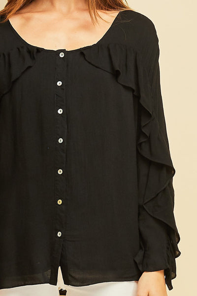 Long Sleeve Button Down Shirt with Ruffles by Entro