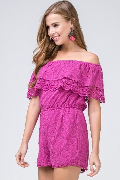 Off-the-Shoulder Lace Romper by Entro