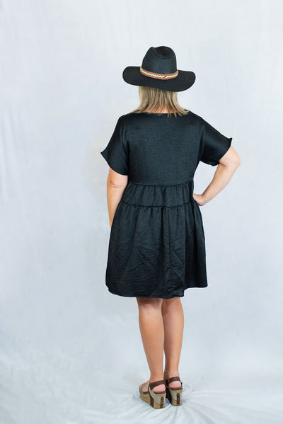 Satin Crepe Tiered V-Neck Mini Dress by BiBi Clothing