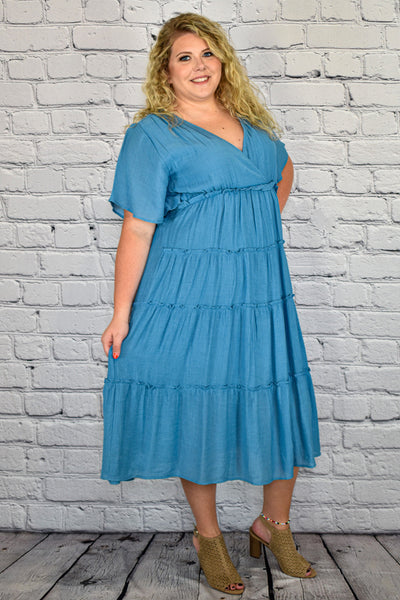 Smocked V-Neck Tiered Maxi Dress in Plus Size by Umgee Clothing