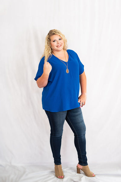 Solid V-Neck Basic Top in Plus by Entro