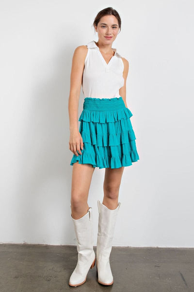Swiss Dot Tiered Mini Skirt by Easel Clothing