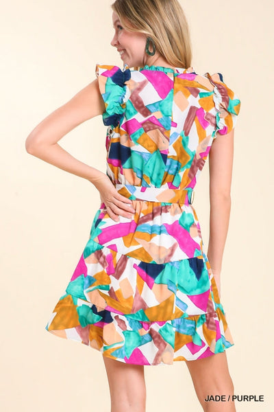 Abstract Print Ruffle Tiered Mini Dress by Umgee Clothing