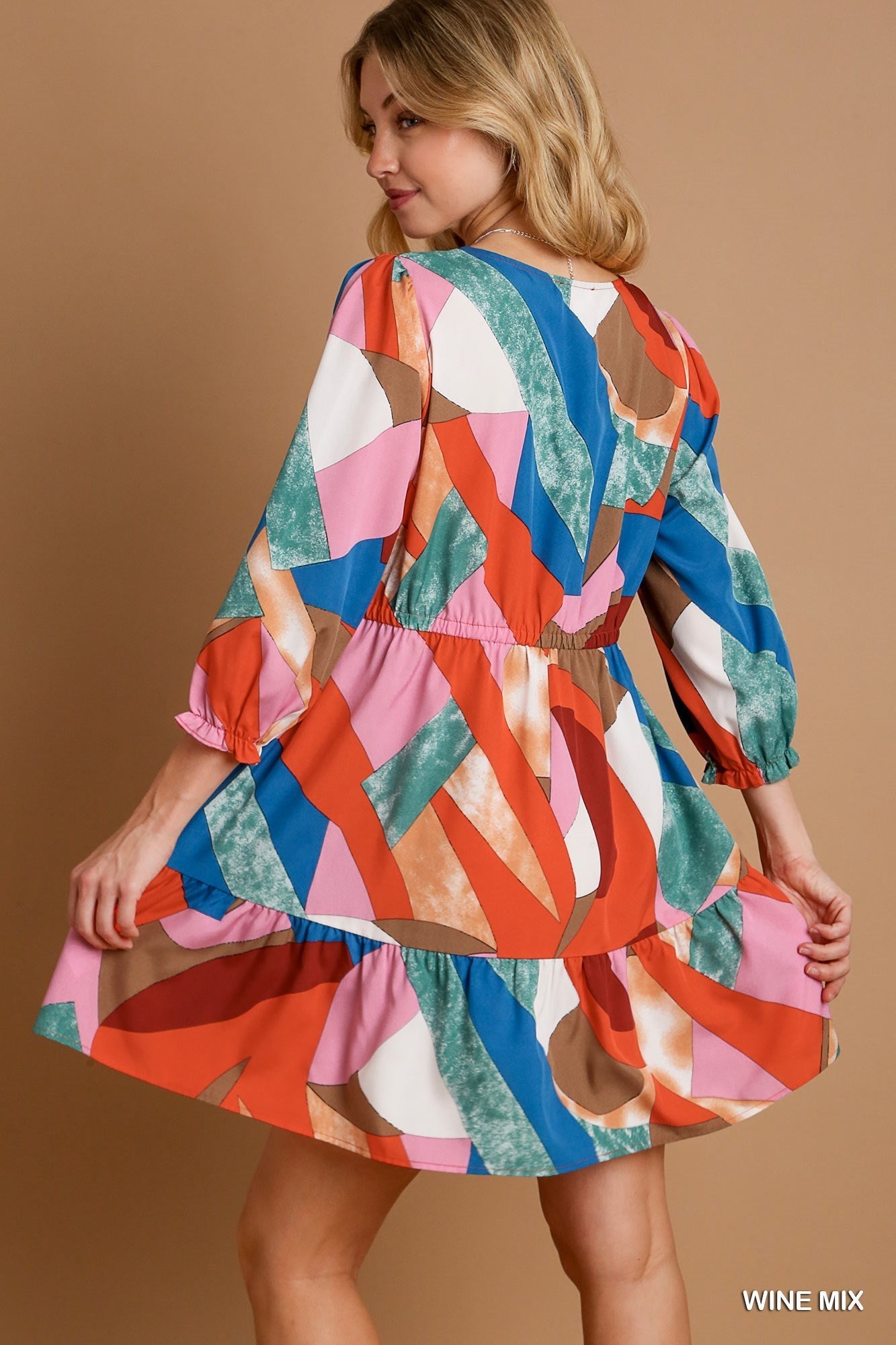 Abstract V-Neck Tiered Printed Dress by Umgee Clothing