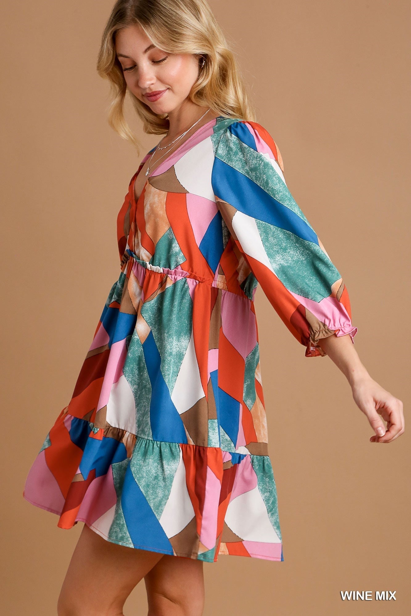 Abstract V-Neck Tiered Printed Dress by Umgee Clothing