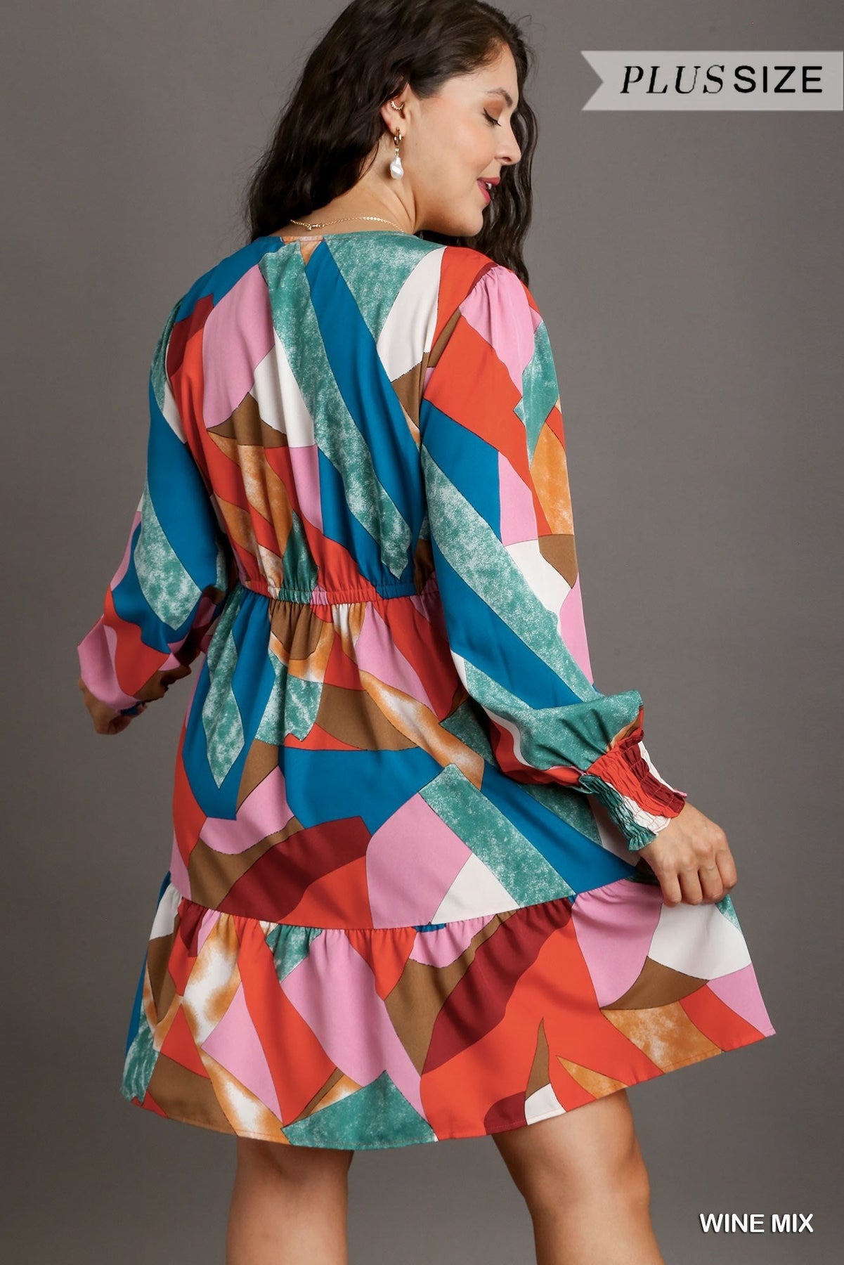 Abstract V-Neck Tiered Printed Dress in Plus Size by Umgee Clothing