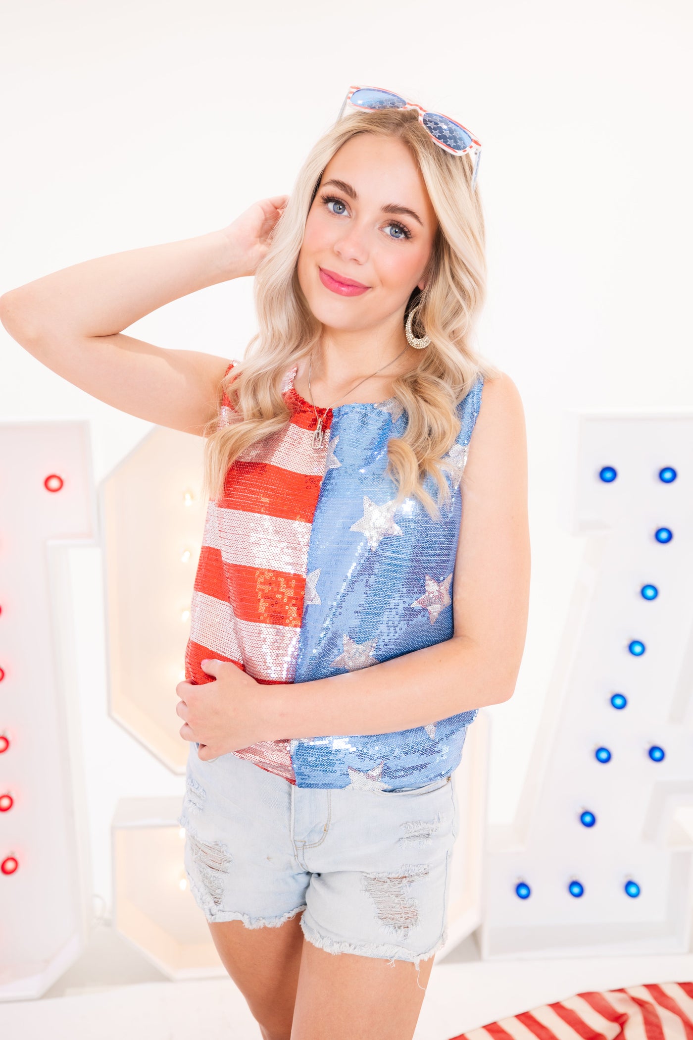 American Flag Sequin Tank Top by BiBi Clothing
