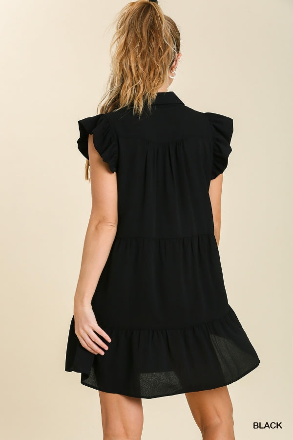 Black Tiered Mini Dress with Ruffle Sleeves by Umgee Clothing