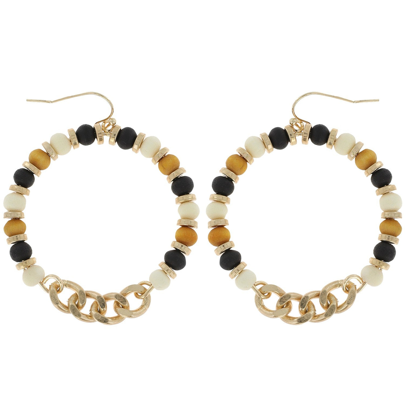 Boho Wooden Beaded Chain Hoop Earrings