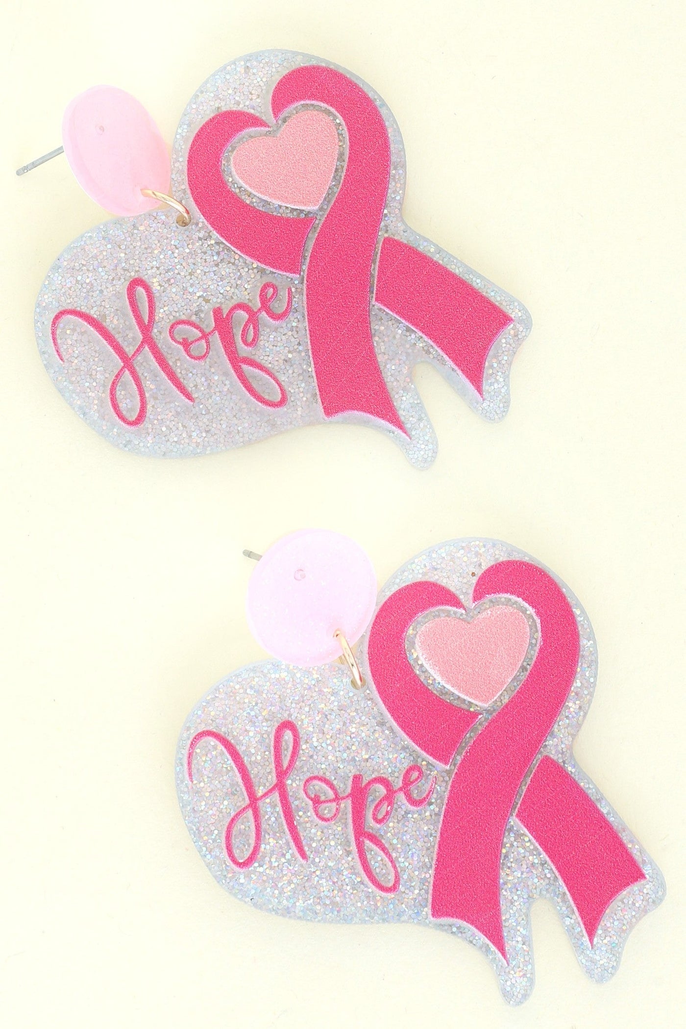 Breast Cancer Awareness Glitter Acetate Earrings