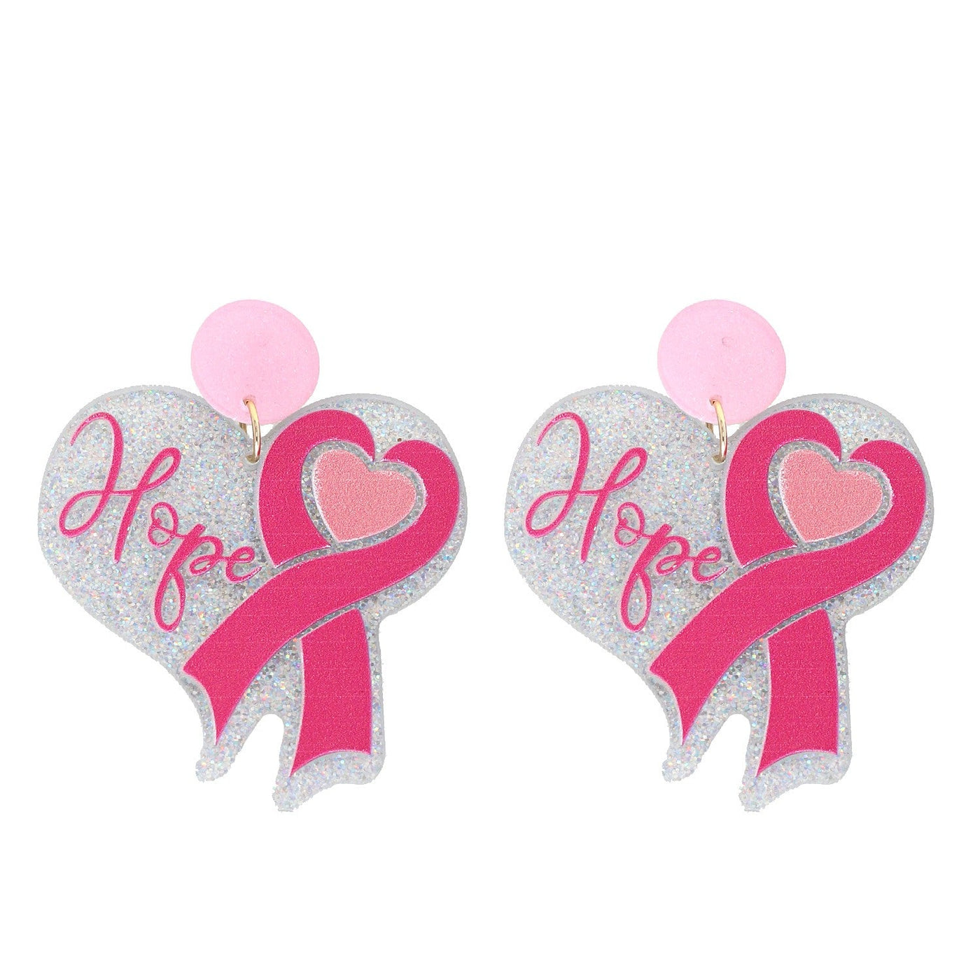 Breast Cancer Awareness Glitter Acetate Earrings