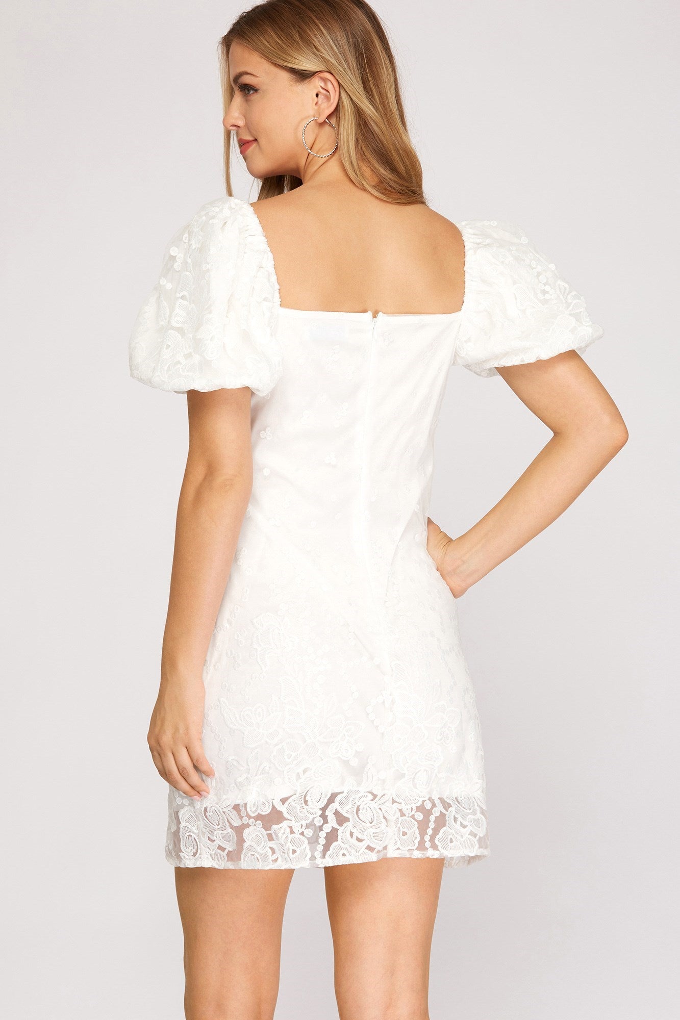Bubble Short Sleeve Organza Bridal Mini Dress by She + Sky