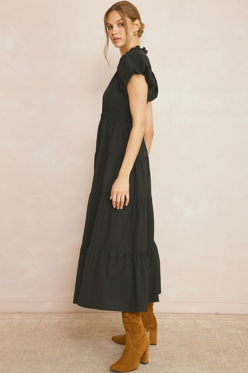 Bubble Sleeve Tiered Maxi Dress by Entro Clothing