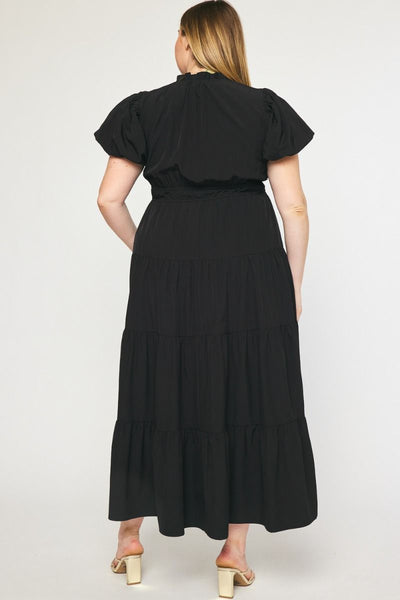 Bubble Sleeve Tiered Maxi Dress in Plus Size by Entro Clothing