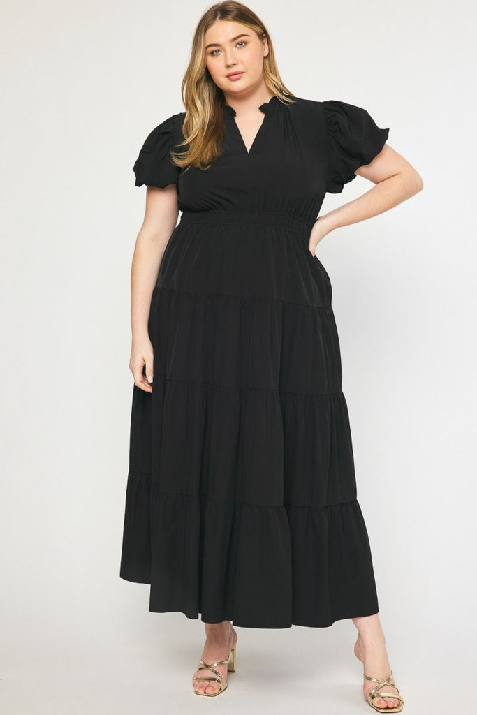 Knee Length Dress / Black Dress / Half Sleeve Dress / Plus Size Maxi Dress  / Bubble Dress / Oversize Dress / Casual Dress / Jersey Dress 