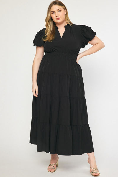 Bubble Sleeve Tiered Maxi Dress in Plus Size by Entro Clothing