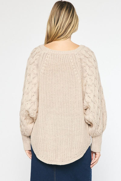 Cable Knit Dolman Sleeve High Low Hem Sweater by Entro Clothing