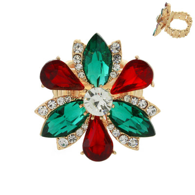 Christmas Rhinestone Jeweled Floral Cocktail Ring