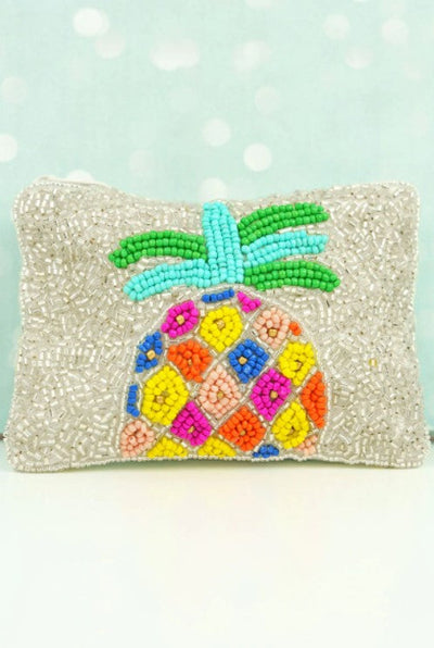 Colorful Pineapple Silver Seed Bead Coin Purse