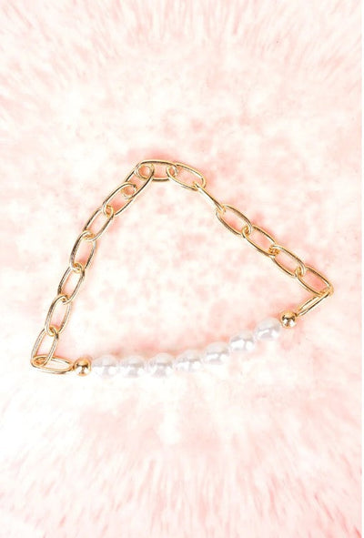 Crystal Avenue Goldtone Links & Pearls Bracelet