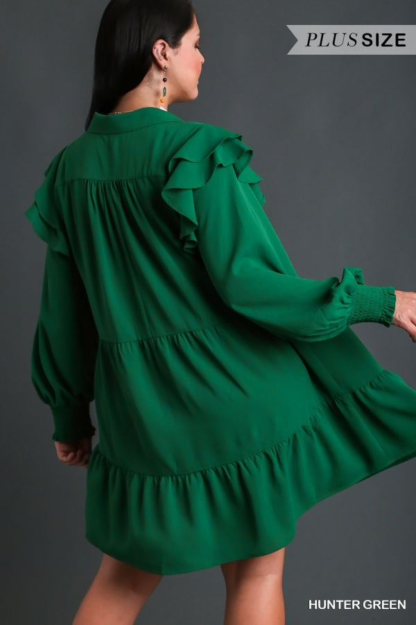 Double Ruffle Long Sleeve Tiered Mini Dress Plus Size by Umgee Collection
