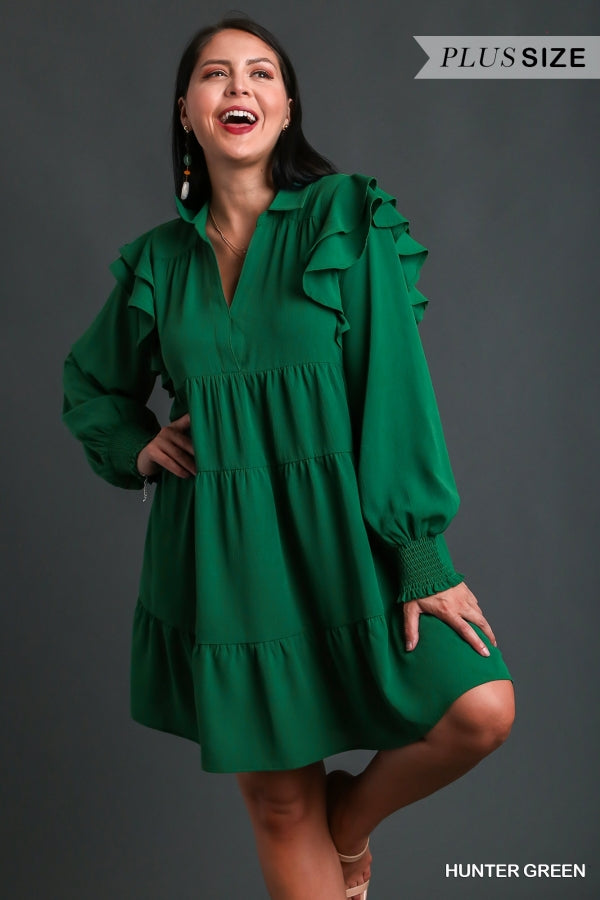 Double Ruffle Long Sleeve Tiered Mini Dress Plus Size by Umgee Collection