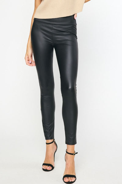 Faux Leather High Waist Leggings by Entro Clothing