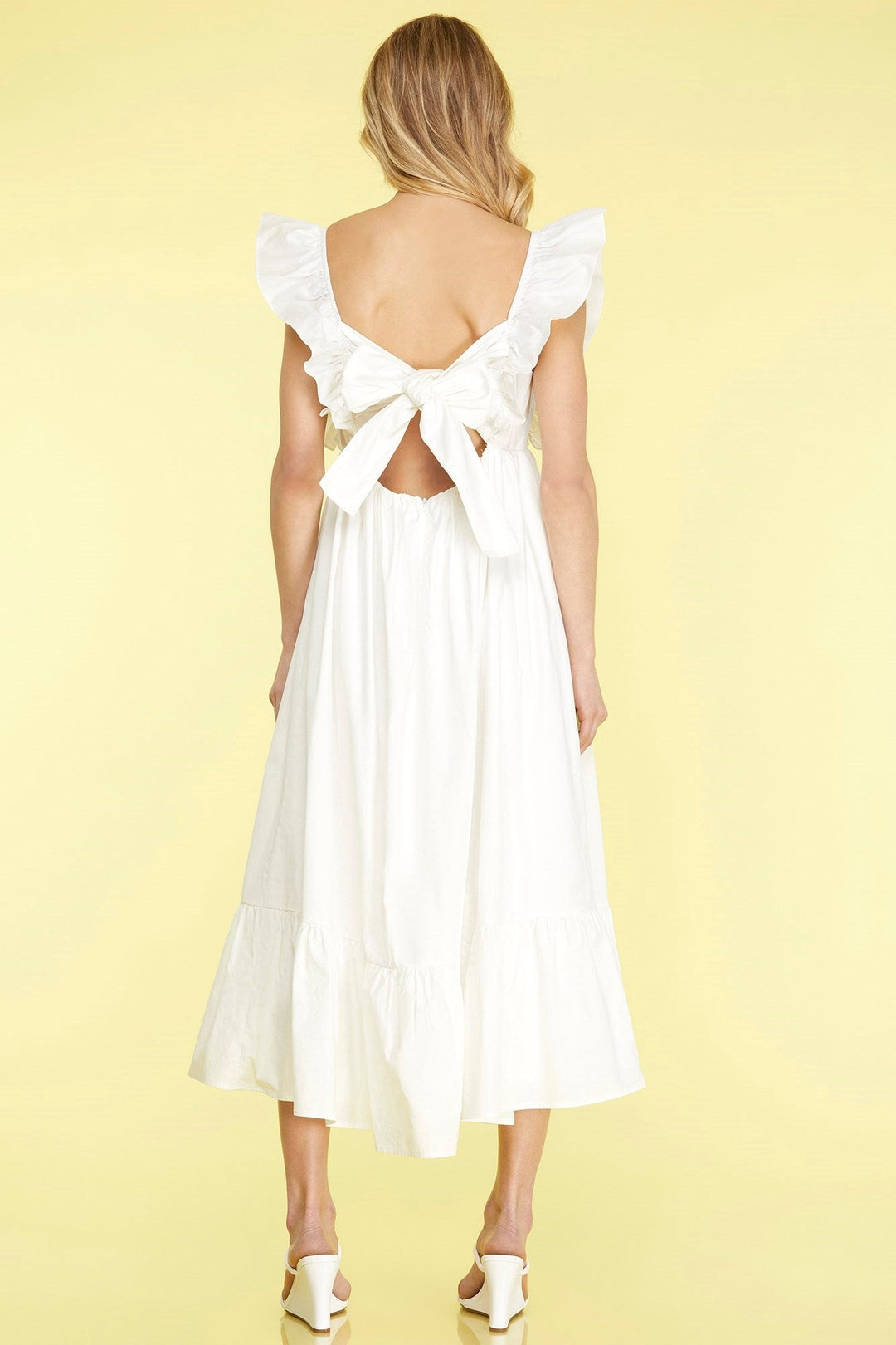 Flutter Sleeve Sweetheart Neck White Maxi Dress by She + Sky Hometown Heritage Boutique Flutter Sleeve Sweetheart Neck White Maxi Dress by She + Sky Hometown Heritage Boutique