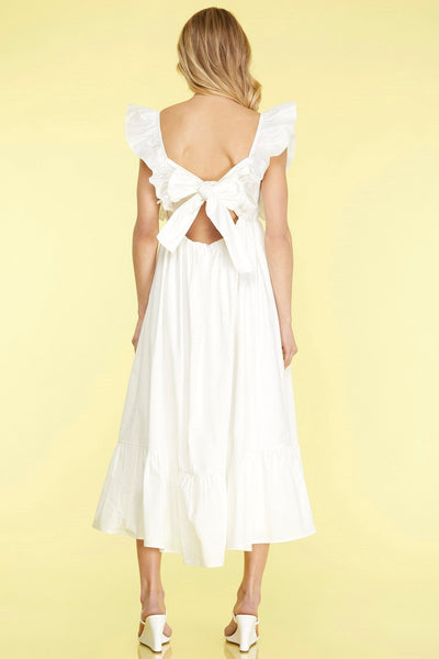 Flutter Sleeve Sweetheart Neck White Maxi Dress by She + Sky