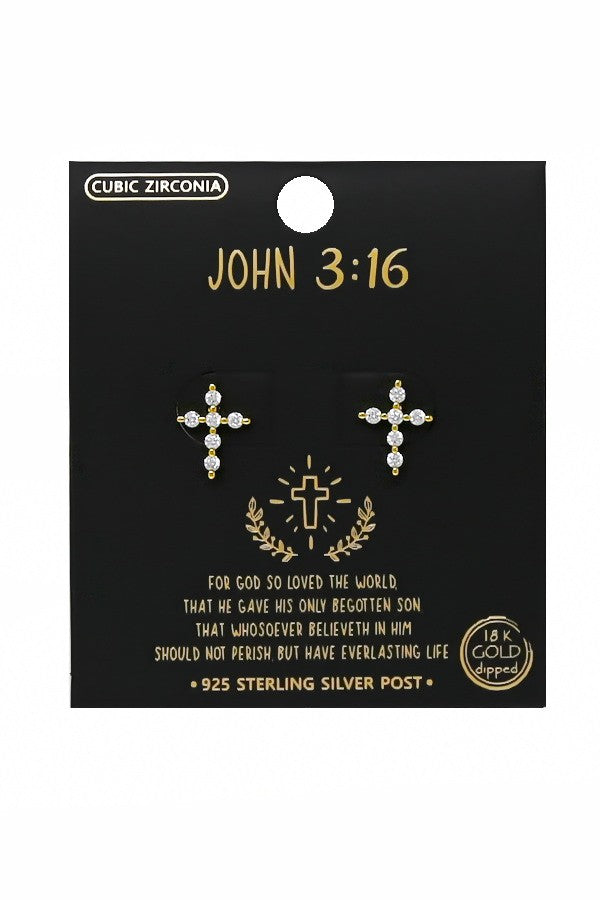 JOHN 3 16 CZ Pave Cross Stud Earrings