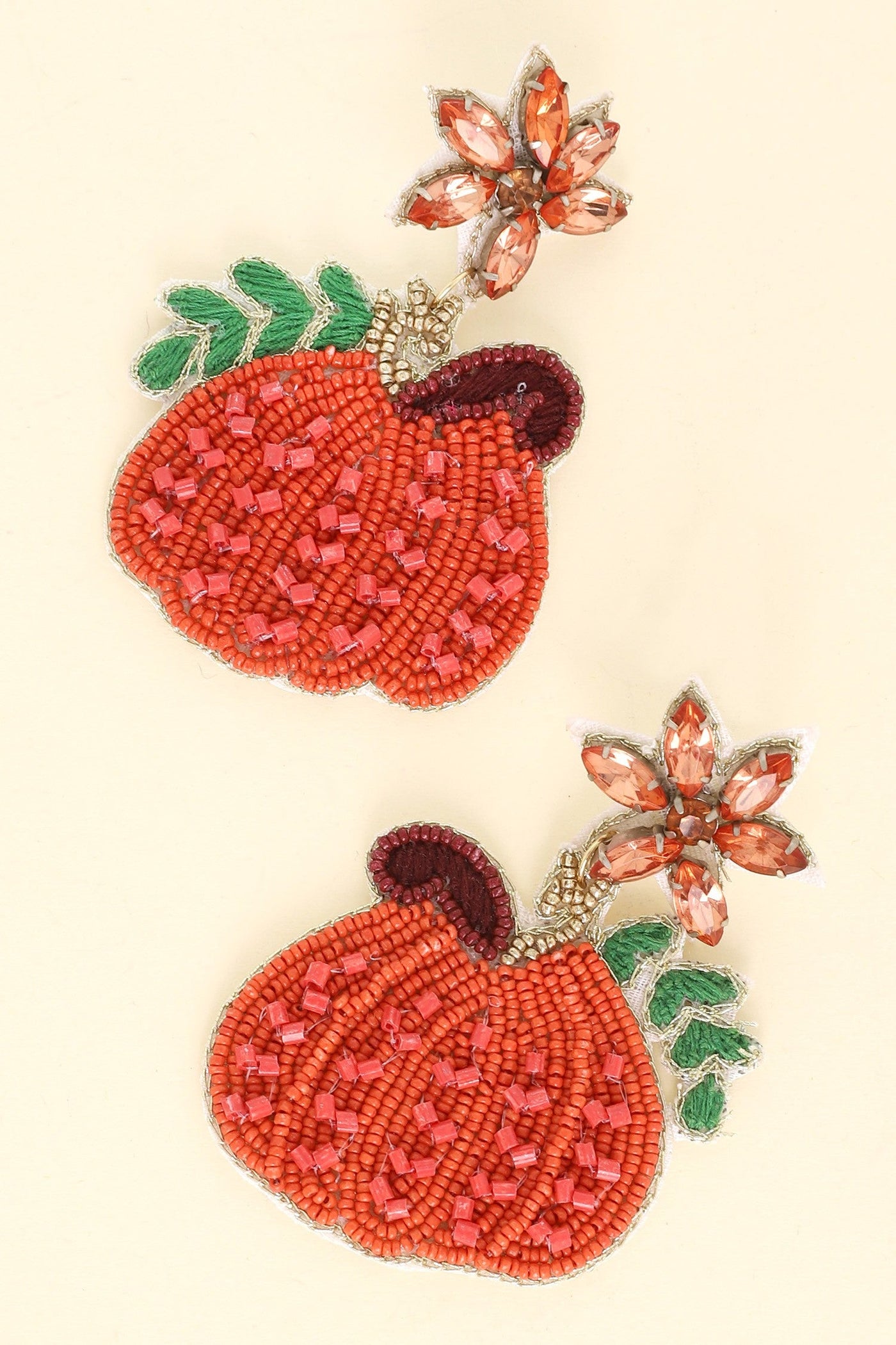 Jeweled Fall Pumpkin Seed Bead Earrings