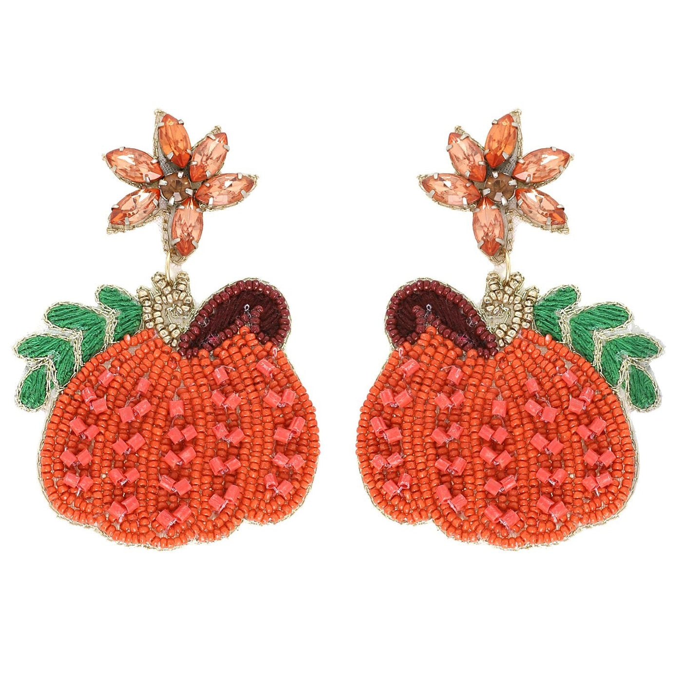 Jeweled Fall Pumpkin Seed Bead Earrings