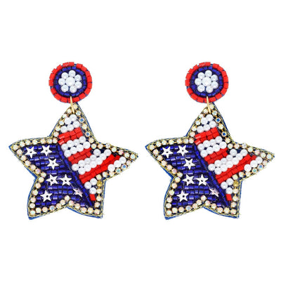 Jeweled Patriotic Star Shaped Seed Bead Earrings