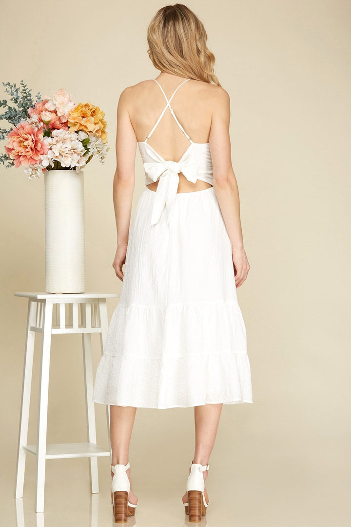 Lace Cami Textured Tiered Midi Dress With Back Tie by She + Sky Hometown Heritage Boutique Lace Cami Textured Tiered Midi Dress With Back Tie by She + Sky Hometown Heritage Boutique