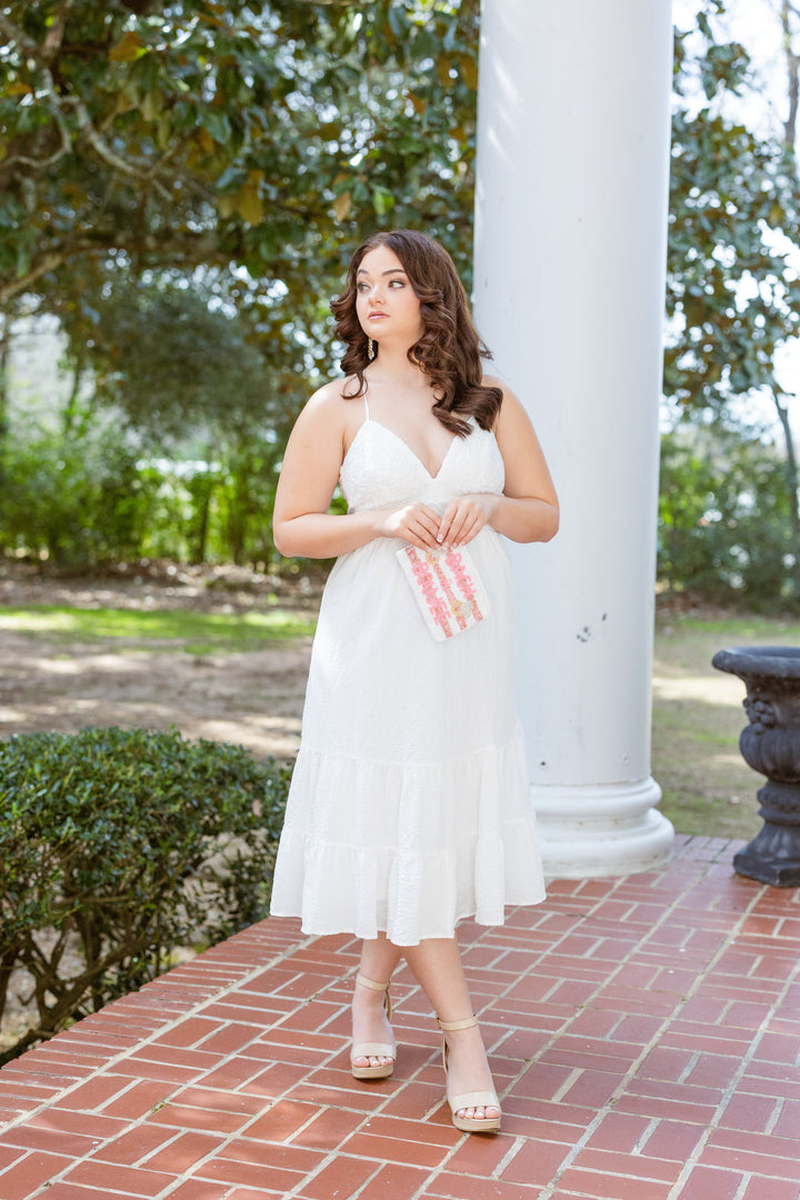 Lace Cami Textured Tiered Midi Dress With Back Tie by She + Sky L