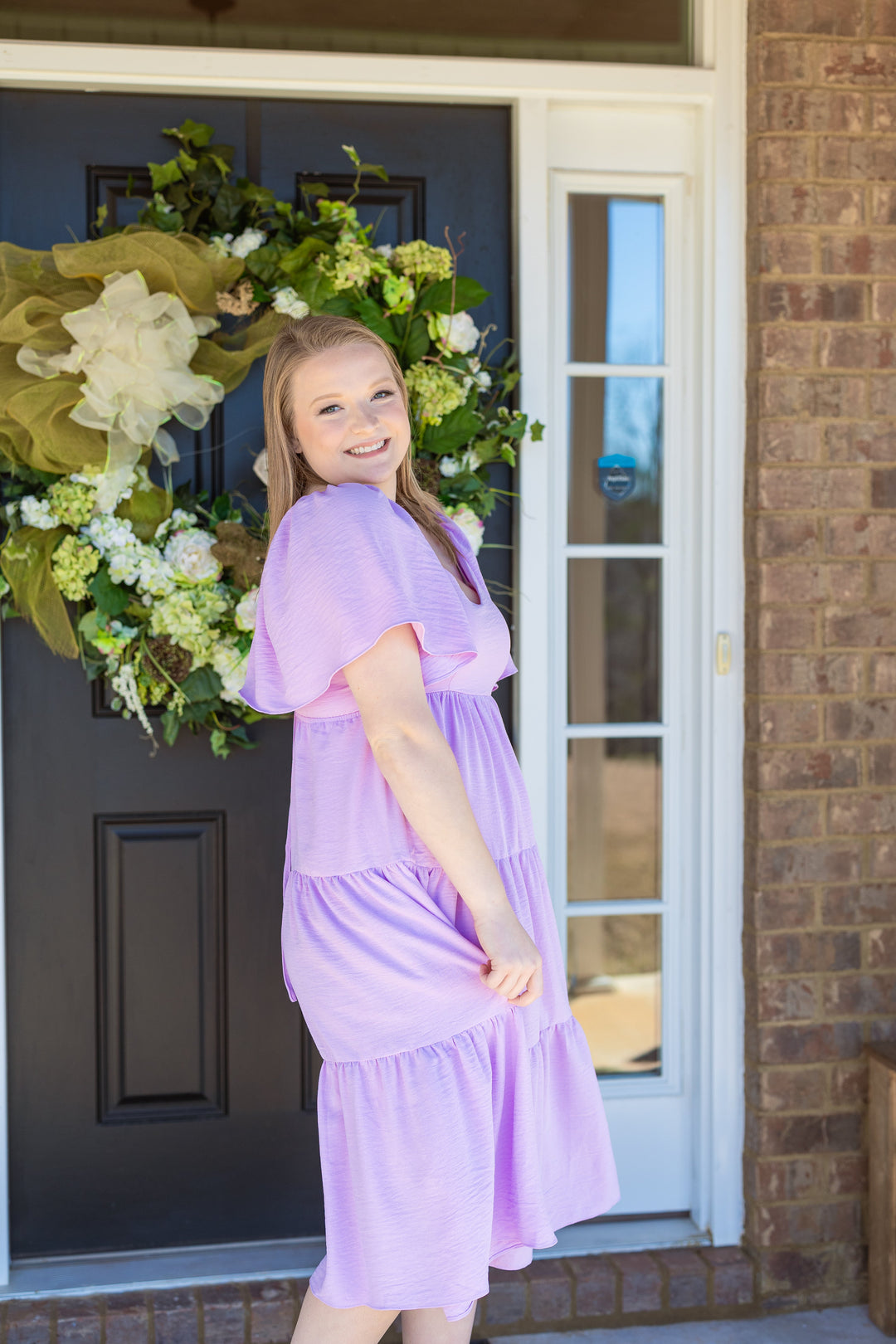 She & Sky Flutter Sleeve Tiered Midi Easter Dress S