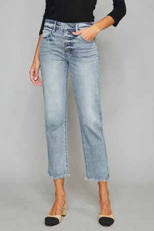 Light Wash High Rise Crop Straight Fit Jeans by Kancan Collection