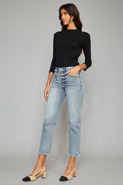 Light Wash High Rise Crop Straight Fit Jeans by Kancan Collection