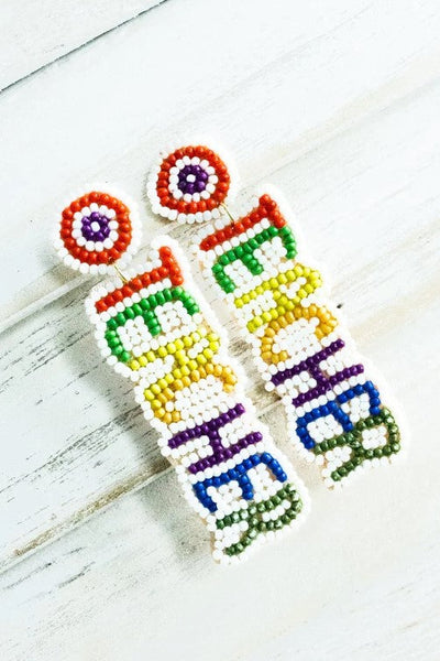 Multicolor 'Teacher' Seed Bead Earrings