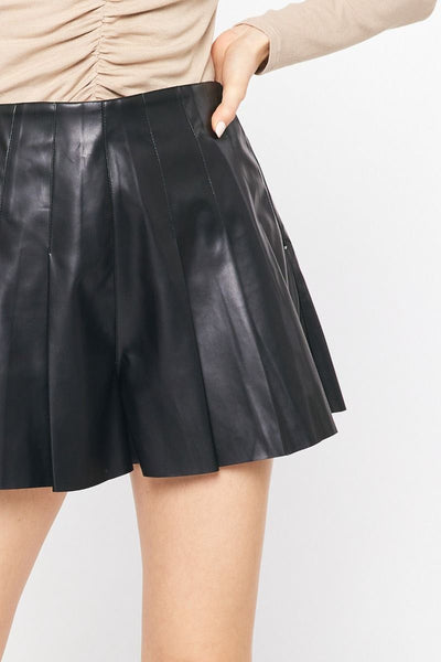 Pleated Faux Leather Shorts by Entro Clothing